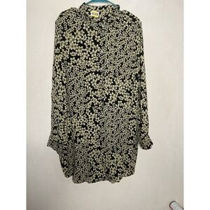 Equipment Black & Yellow Ivory Long Sleeve Floral Silk Freda Dress Women's XL